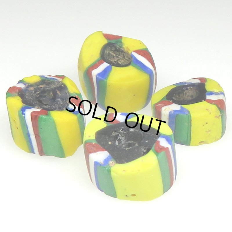 画像1: ヴェネチア筋玉　黄色系ミルフィオリ　4個セット (1)