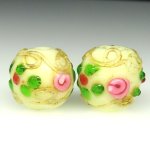 画像1: 金箔トレイルデコレーション　薔薇と忘れな草（2個セット） (1)