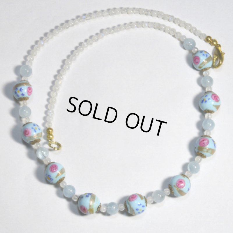 薔薇と忘れな草のファンシーネックレス
