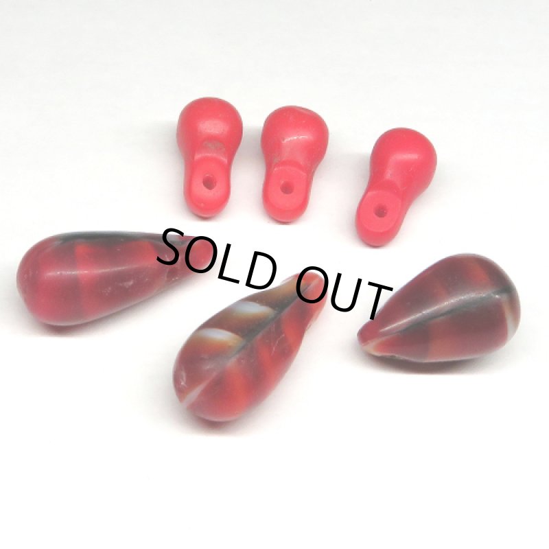 涙の雫型 ウェディングビーズ 赤系6個セット