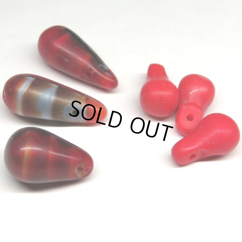 涙の雫型 ウェディングビーズ 赤系6個セット