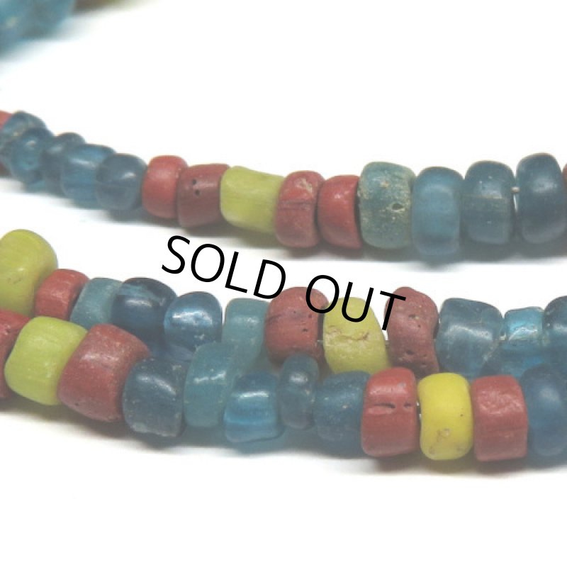 ブルー+茶・黄色インドパシフィックビーズ短連