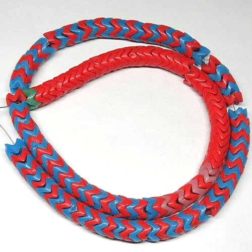 大スネークビーズ　朱色+ブルーMix